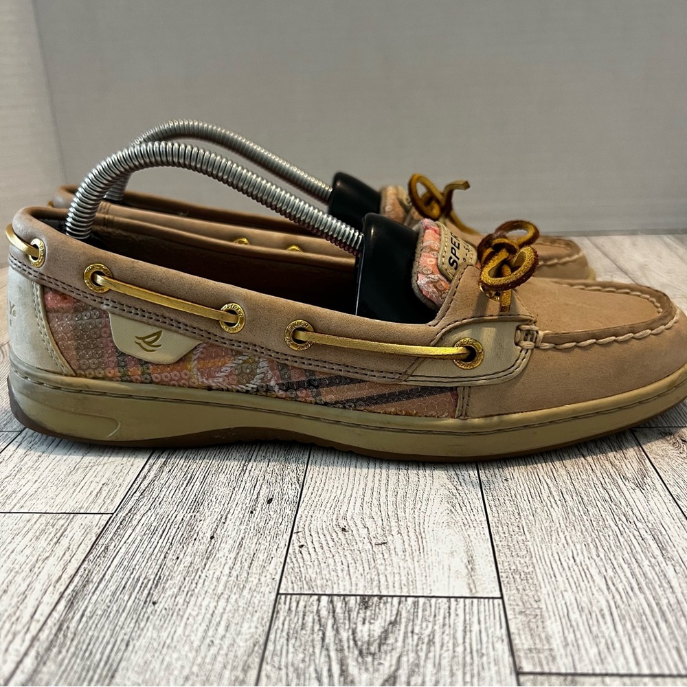 Sperry Top Sider Boat Shoes Angelfish Pink Plaid Leather Women’s Size 7.5M